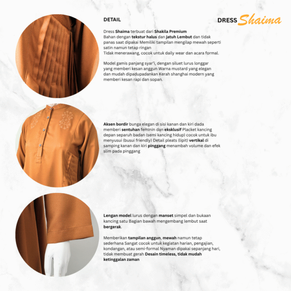 Gamis Dress Slim Shaima Muslimah Bahan Shakila Katun Premium Adem Lembut Bordir Bunga - Gambar 7