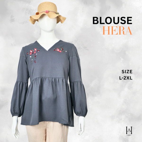 Blouse Hera Wanita Moscrepe Premium Lengan Balon Flowy Adem Tidak Mudah Kusut