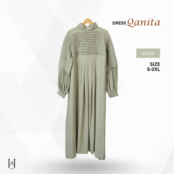 Gamis Dress Slim Qanita Plisket Dada Variasi Katun Linen Tekstur - Gambar 7