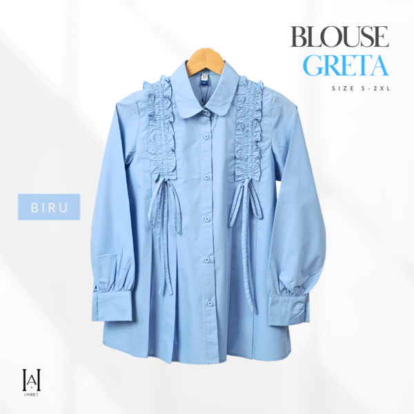 Blouse Wanita Katun Parasut Premium Model Kekinian Ruffle Aksen Pita Yang Unik - Gambar 4