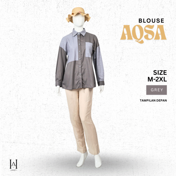 Blouse Wanita Katun Premium Aqsa Grey Stripe Look Edgy Minimalis - Gambar 2