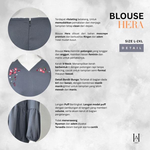 Blouse Hera Wanita Moscrepe Premium Lengan Balon Flowy Adem Tidak Mudah Kusut - Gambar 9