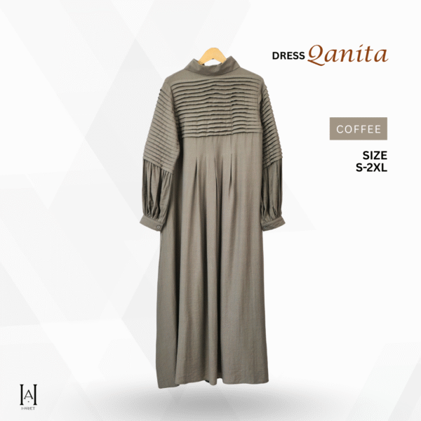 Gamis Dress Slim Qanita Plisket Dada Variasi Katun Linen Tekstur - Gambar 6