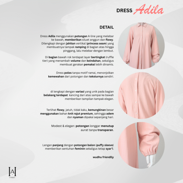 Gamis Dress Simple Adila Basic Knit Premium Adem Variasi Kancing Belakang - Gambar 4