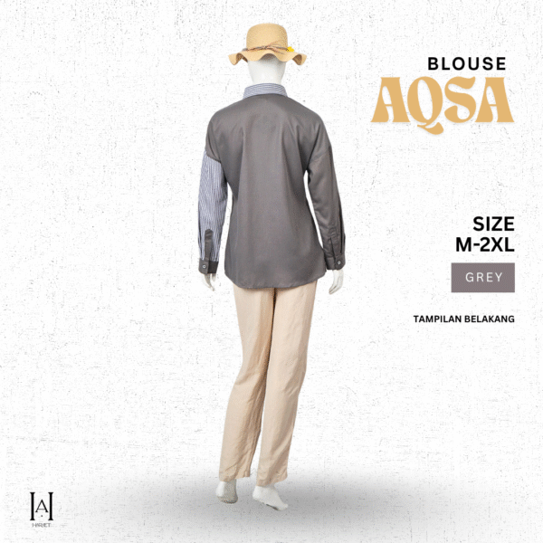 Blouse Wanita Katun Premium Aqsa Grey Stripe Look Edgy Minimalis - Gambar 3