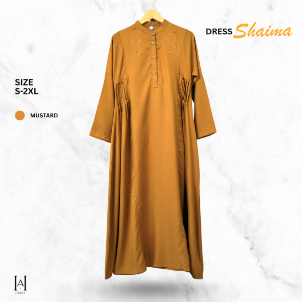 Gamis Dress Slim Shaima Muslimah Bahan Shakila Katun Premium Adem Lembut Bordir Bunga - Gambar 4