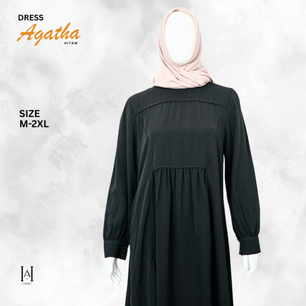 Dress Casual Hitam Agatha Bahan Wolpeach Premium Ringan dan Adem - Gambar 2