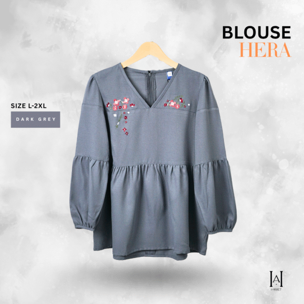 Blouse Hera Wanita Moscrepe Premium Lengan Balon Flowy Adem Tidak Mudah Kusut - Gambar 3