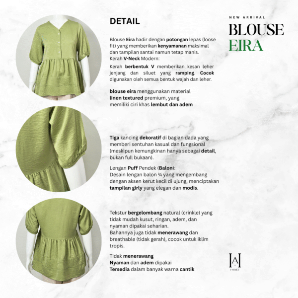 Blouse Eira Atasan Wanita Lengan Pendek Balon Soft Dailywear - Gambar 7