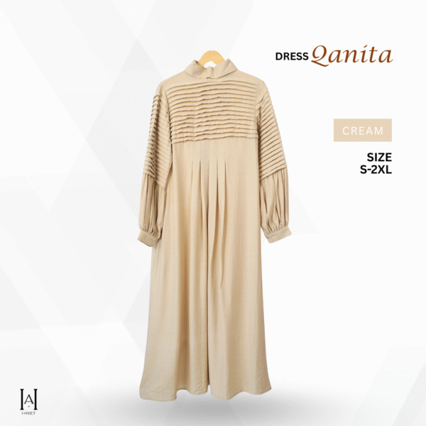 Gamis Dress Slim Qanita Plisket Dada Variasi Katun Linen Tekstur - Gambar 5