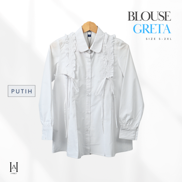 Blouse Wanita Katun Parasut Premium Model Kekinian Ruffle Aksen Pita Yang Unik - Gambar 6