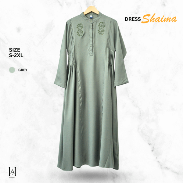 Gamis Dress Slim Shaima Muslimah Bahan Shakila Katun Premium Adem Lembut Bordir Bunga - Gambar 5