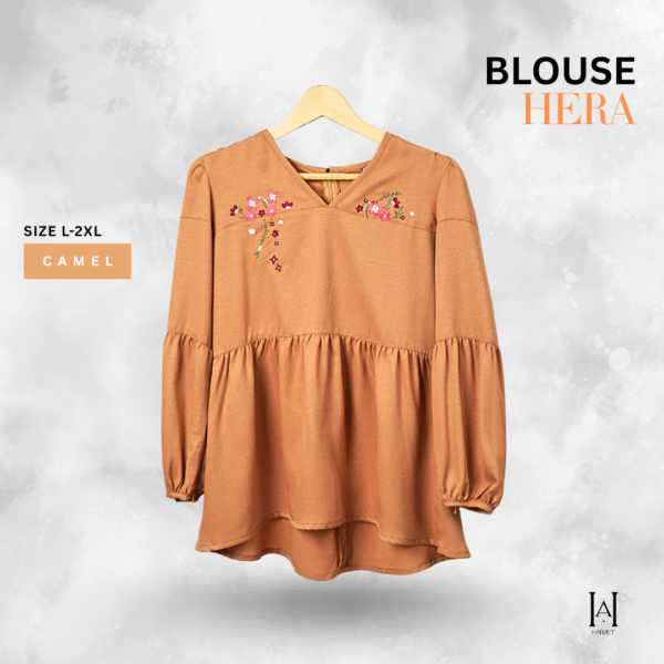 Blouse Hera Wanita Moscrepe Premium Lengan Balon Flowy Adem Tidak Mudah Kusut - Gambar 4