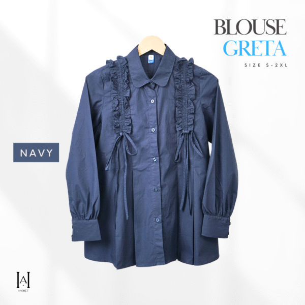 Blouse Wanita Katun Parasut Premium Model Kekinian Ruffle Aksen Pita Yang Unik - Gambar 3