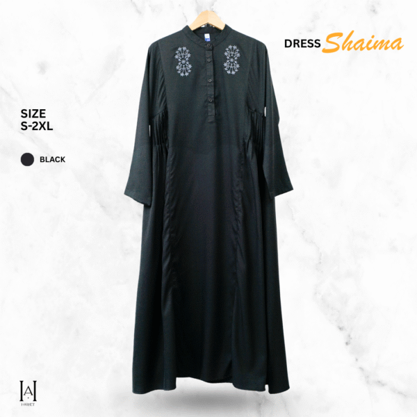 Gamis Dress Slim Shaima Muslimah Bahan Shakila Katun Premium Adem Lembut Bordir Bunga - Gambar 6