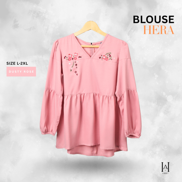 Blouse Hera Wanita Moscrepe Premium Lengan Balon Flowy Adem Tidak Mudah Kusut - Gambar 5