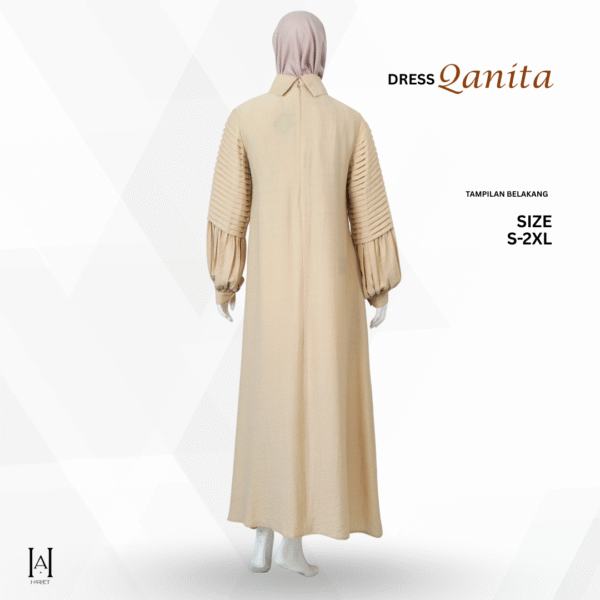 Gamis Dress Slim Qanita Plisket Dada Variasi Katun Linen Tekstur - Gambar 3