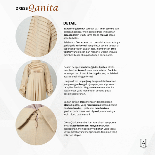 Gamis Dress Slim Qanita Plisket Dada Variasi Katun Linen Tekstur - Gambar 8