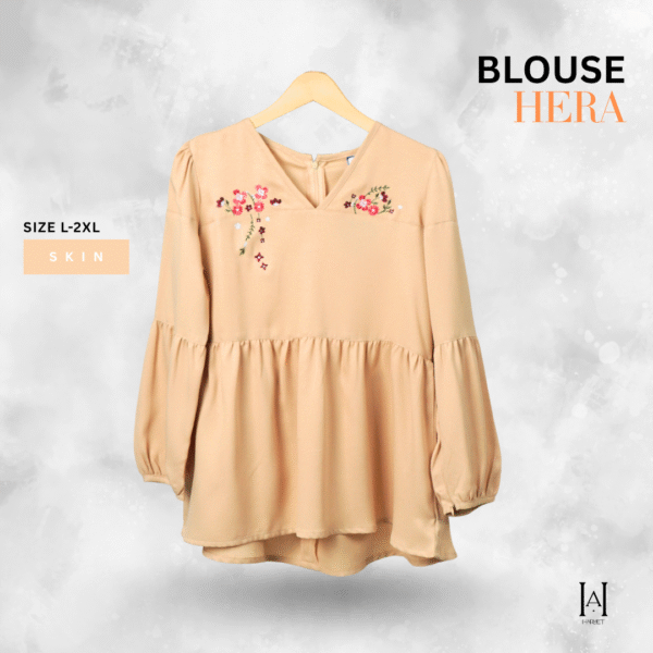 Blouse Hera Wanita Moscrepe Premium Lengan Balon Flowy Adem Tidak Mudah Kusut - Gambar 7
